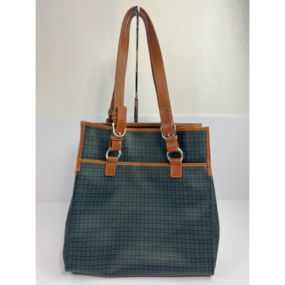 Ralph Lauren Vintage Green Watch Plaid Travel Diaper Book Tote Bag RARE